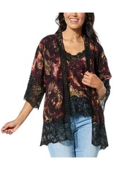 Democracy Women’s Embroidered Crochet-Trim Topper Black Multi