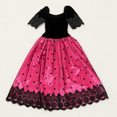 Vtg 80s William Pearson Black Velvet Pink Polka Dot Lace Formal Prom Gown XS/00