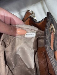 Michael Kors Brown/Gray Monogram Satchel Top Handle Chain Strap Key Detachable
