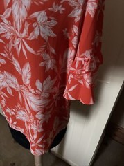 PRIMARK Ladies Blouse Top Size 12 Orange Floral Stretch Lightweight Half Sleeve