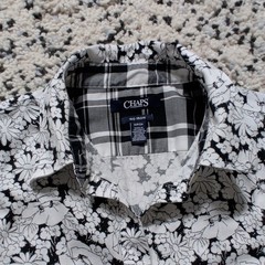 Chaps No Iron Women’s Black/White Floral 3/4 Sleeve Woven Cotton Button-Up S
