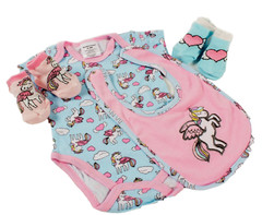 Newborn Girls Unicorn 4 Pc Gift Set Tendertyme T-shirt w/snap crotch & Bib New