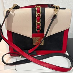 ALDO Colorblock Satchel Top Handle Gold Chain Accent Detachable Strap Pockets