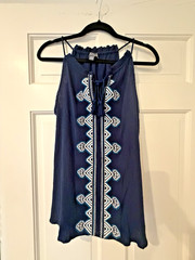 Market & Spruce Women’s M Navy Embroidered Tasseled Tank Boho Peasant