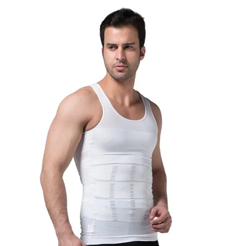 Mens Slimming Body Shaper Belly Chest Compression Vest Girdle T-Shirt Tank Top