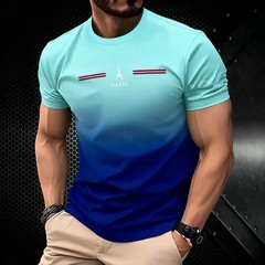 Men’s Paris Print T-Shirt 3D Gradient Oversized Casual Summer Short Sleeve Tee