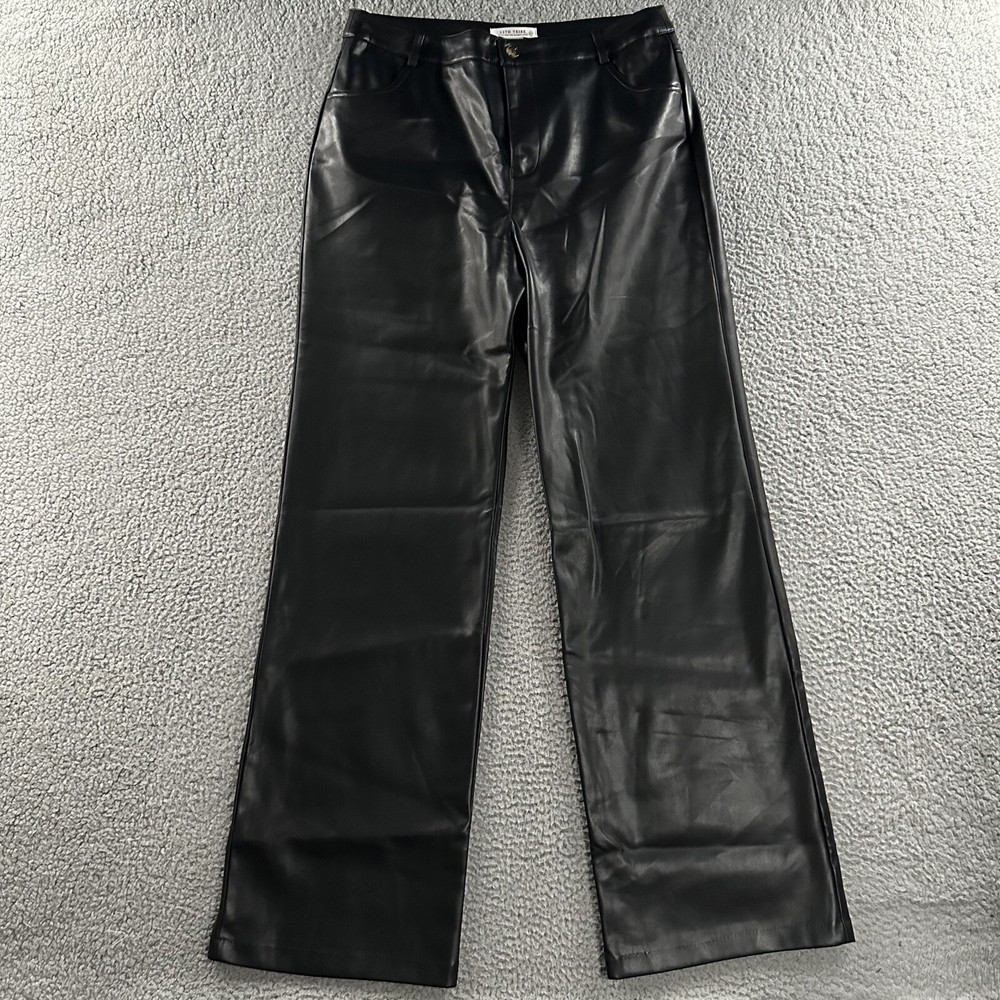 12th Tribe Womens Pants Black Size XL High Rise Wide Leg Faux Leather Cotton