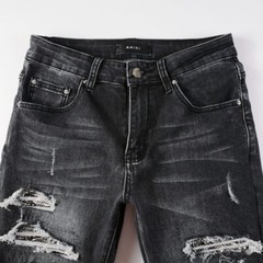 Men’s Skinny Stretch Jeans Mid-Rise Gray Laser Rips Eco Wash & Comfort Fit