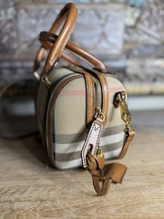 Burberry Plaid Check Small Satchel Top Handle Bag Zip w/ Detachable Strap