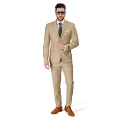 Tan Beige Slim Fit Men Suit 2 Button Notch Lapel Azar Man Vest Optional 4030-10