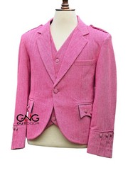 Men’s Scottish Pink Tweed Argyle Style Jacket with 5 Button Vest Size 34′ to 54″