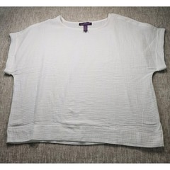 Gloria Vanderbilt Womens White 100% Cotton Gauze Short Sleeve Top XXL Slit Hem