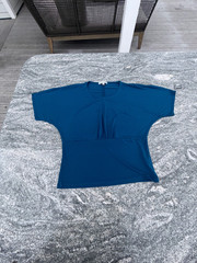 Vintage Women’s Blue Cotton Blouse, Short Sleeves, Size Unknown
