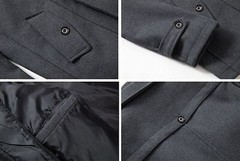 Men’s Thermal Single Breasted Wool Blend Coat Business Peacoat Detachable Zipper