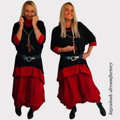 MYO Lagenlook Dream Clouds Tie Balloon Skirt Taffeta & Jersey RED 42 44 46 48 50