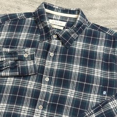 Purnell Mens XL Flannel Shirt Navy Green Plaid Cotton Workwear Button Down