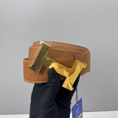 Hermes Pre-Owned Authentic Luxury Double-sided Leather Belt Brown Orange 85cm