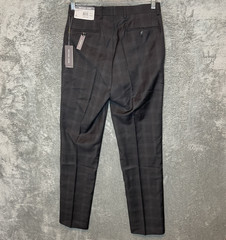 Michael Kors Mens Malone Classic Fit Plaid Wool Stretch Suit Pant Charcoal Brown