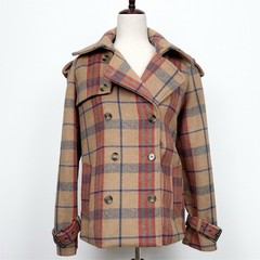 Bagatelle Jacket Womens Medium Beige Red Check Wool Preppy Old Money Fall Autumn