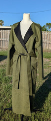 Yansi Fugel Long Green or Black Reversible Wool & Angora Belted Wrap Coat sz M