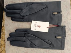 Dents Men’s Navy Leather Gloves Silk Lined Wrist Length Size 7