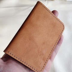 handmade 100% real leather wallet aged natural veg tan vertical bifold
