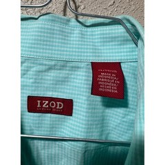 IZOD Luxury Sport Mens XL Teal White Micro Check Long Sleeve Button Down Shirt