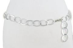Hot Women Cute Fashion Belt Shiny Silver Color Metal Chain Link Hip Waist M L XL