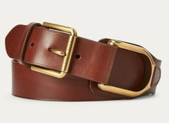 $595 Ralph Lauren Purple Label Italy Brown Gold Stirrup Vachetta Leather Belt