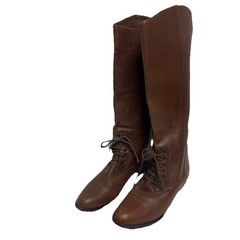 Argentinian Leather Knee Boots Brown Pull On Decorative LaceUp Size 7M VTG