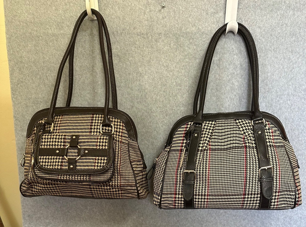 Chaps By Ralph Lauren Houndstooth Plaid Shoulder Bags Black or Brown You Choose