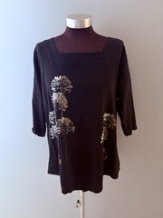 Cottonseed Causal Wear Top Sz M Black Painted Flowers Gauze Artsy Bohemian
