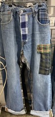 Random Vintage Upcycled Patchwork Flannel Jeans Recycled Mixed Colours Unisex