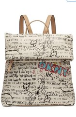 NWT DKNY Tilly Graffiti Fold Over Adjustable Backpack Purse Handbag Multipurpose