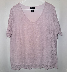 Liz Claiborne Pink Floral Lace V-Neck Short Sleeve Pullover Blouse Womens 1X