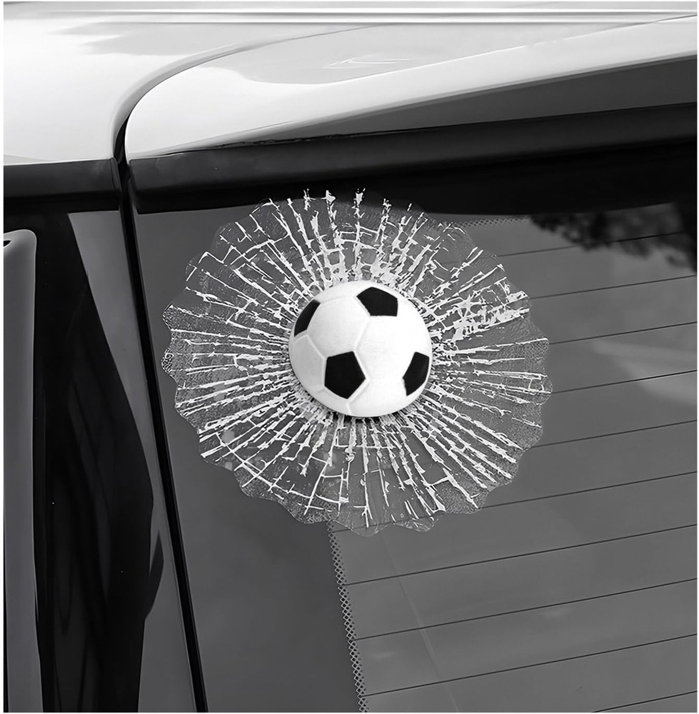 3D Broken Glass Decal Sticker, Funny 3D Stereo Soccer Ball Color: White Soccer