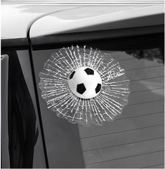 3D Broken Glass Decal Sticker, Funny 3D Stereo Soccer Ball Color: White Soccer