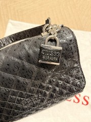 GUESS Logo Quilted Shoulder Bag Black Zip/Magnetic Closure Charm Silver Hardware