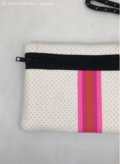 White Striped Neoprene Clutch Pink Purple Orange Strip With Black Wristlet Great
