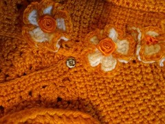 Fall Pumpkin Color Handmade Crochet Baby Jacket Set- Accents Easily Removed