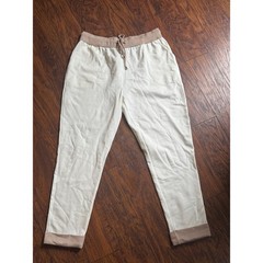 Coco + Carmen Womens Cream Jogger Lounge Pants Tan Patterned Trim L/XL