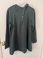 Purnell Women’s French Terry Hoodie Asymmetrical Hooded Tunic Green XL