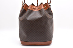 CELINE Macadam Blason Drawstring Bucket Shoulder Bag Purse Vintage Brown Auth