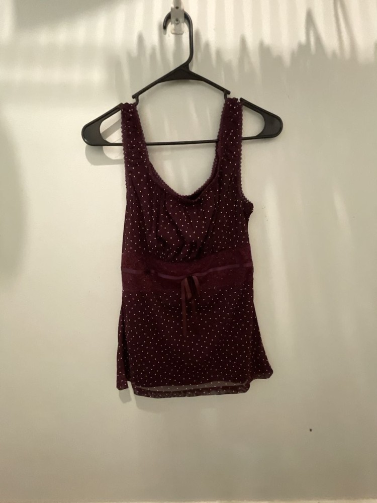 Maurices Women’s Size S Burgundy Polka Dot Lace Trim Tank Top