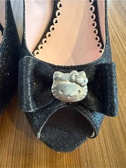 Hello Kitty Black Glitter 4 inch Peep Toe Heels with Bow and Silver Charm