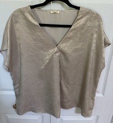 Jodifl Metallic Gold Liquid V-Neck Dolman Sleeve Blouse