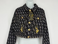 NWT Baby Phat Denim Jean Black & Gold Cropped Jacket Women’s Size Large
