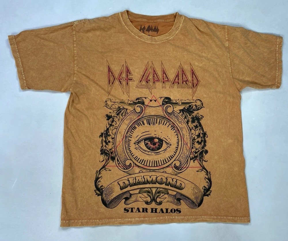 Def Leppard Diamond Star Halos Graphic T-shirt Women Large Orange Music