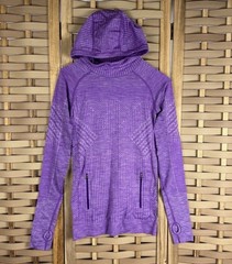 LULULEMON ATHLETICA Sz 4 Seamless Purple Hooded Thumbhole Cowl Neck Long Sleeve