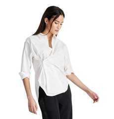 Future Collective White Collared Embellished Asymmetrical Button Down Shirt XS